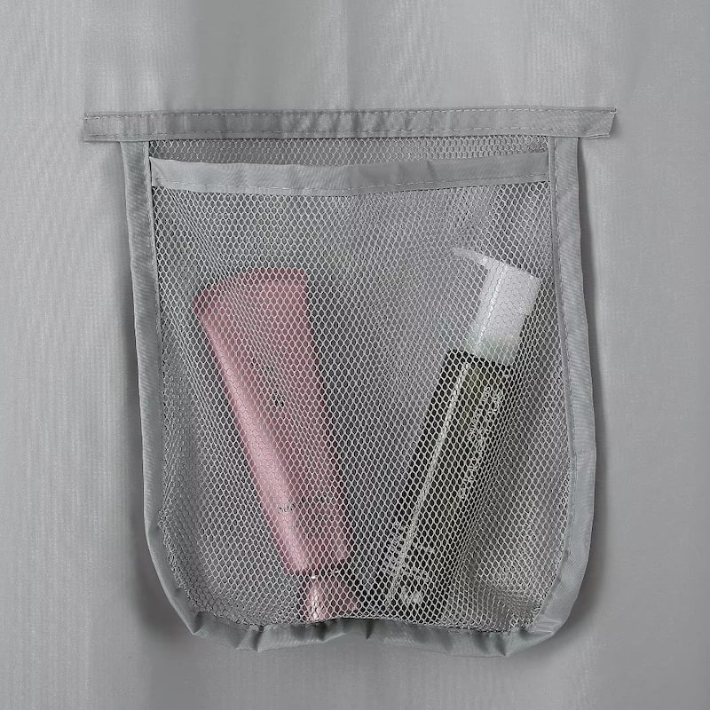 Mesh Pocket Water Repellent Shower Curtain