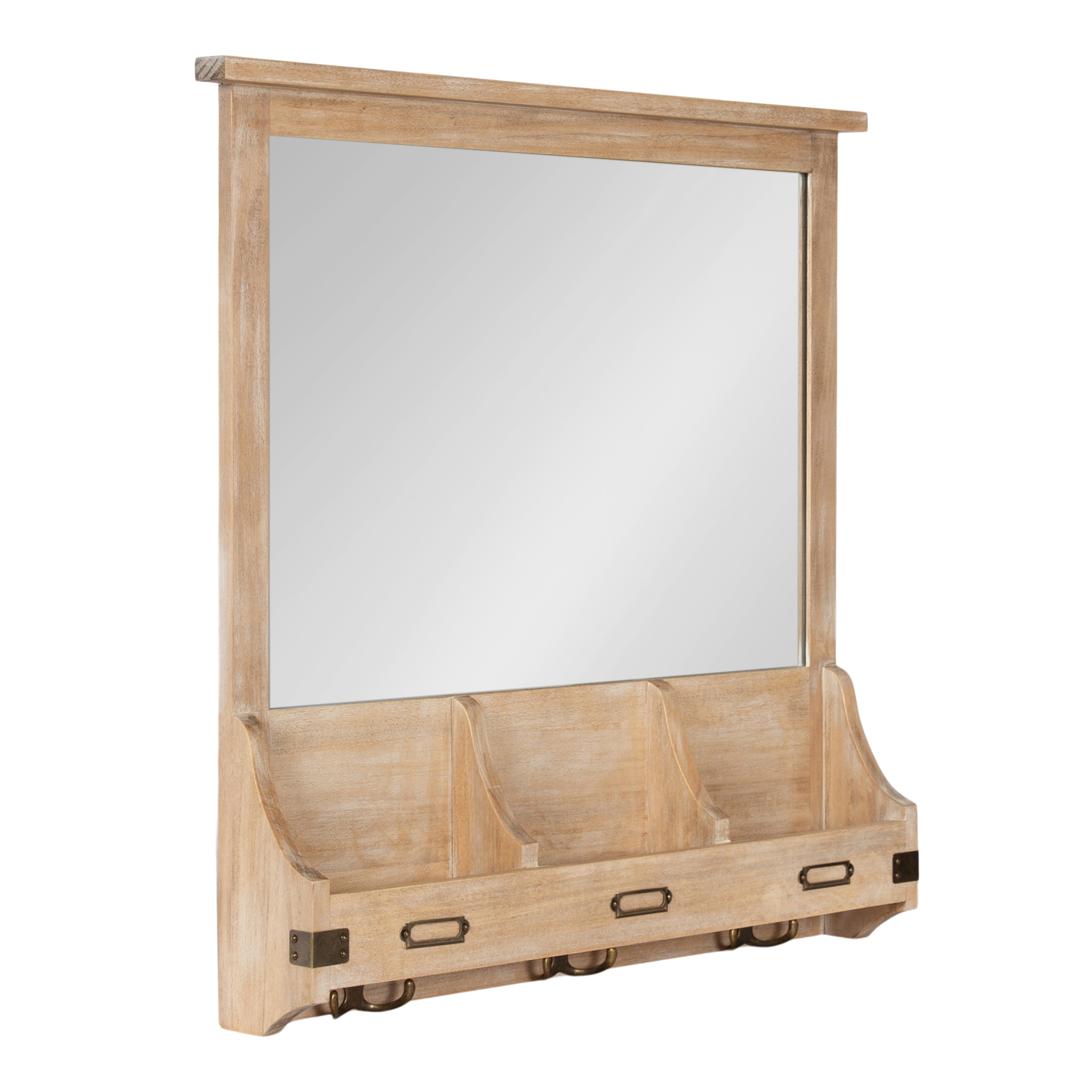 Kate and Laurel Stallard Wood Wall Mirror with Hooks - 24x24