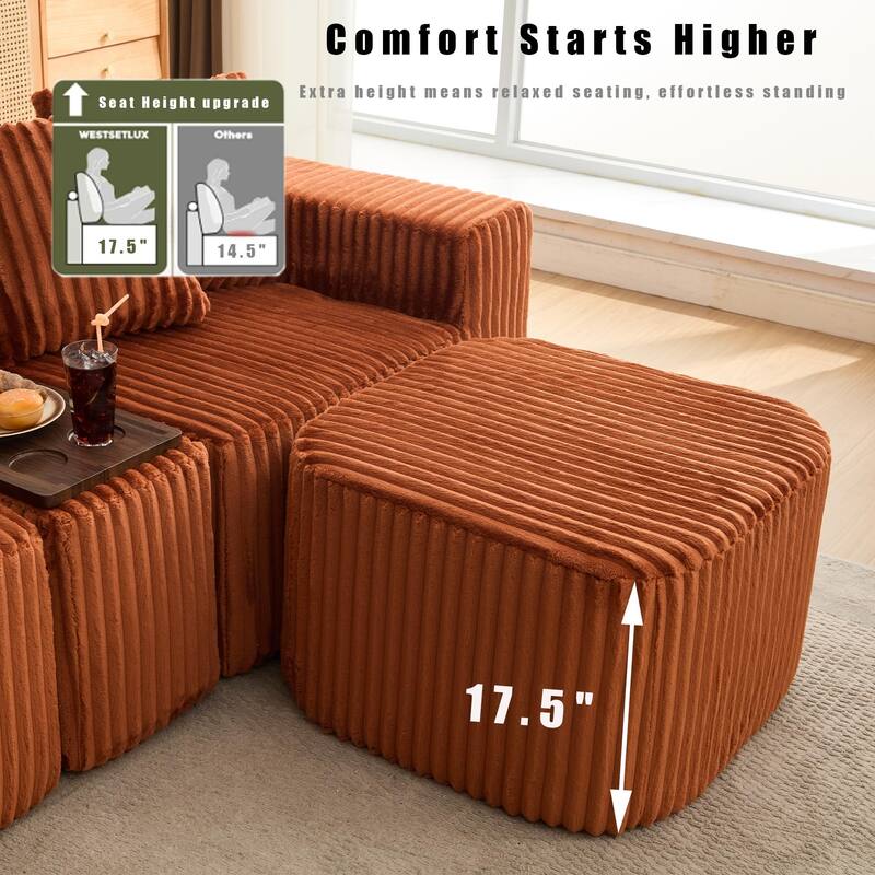 137.5" U-Shaped Modular Sofa with USB & Wireless Charging, Coffee Table Board, Cup Holders, Movable Footstool, Corduroy