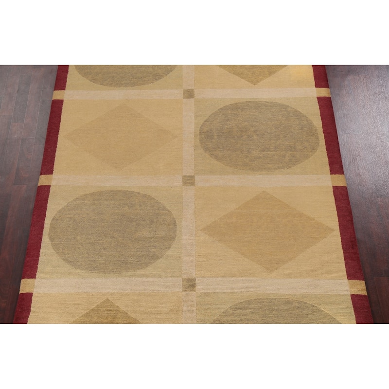 Vegetable Dye Geometric Oriental Nepalese Wool Area Rug Hand-knotted - 6'2" x 9'5"