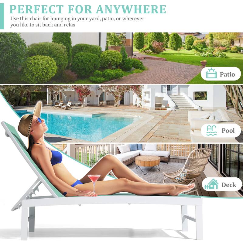 VredHom Outdoor Aluminum Adjustable Chaise Lounge Chairs and Side Table Set - 60.4 in L * 24.6 in W * 16.1/40.8 in H