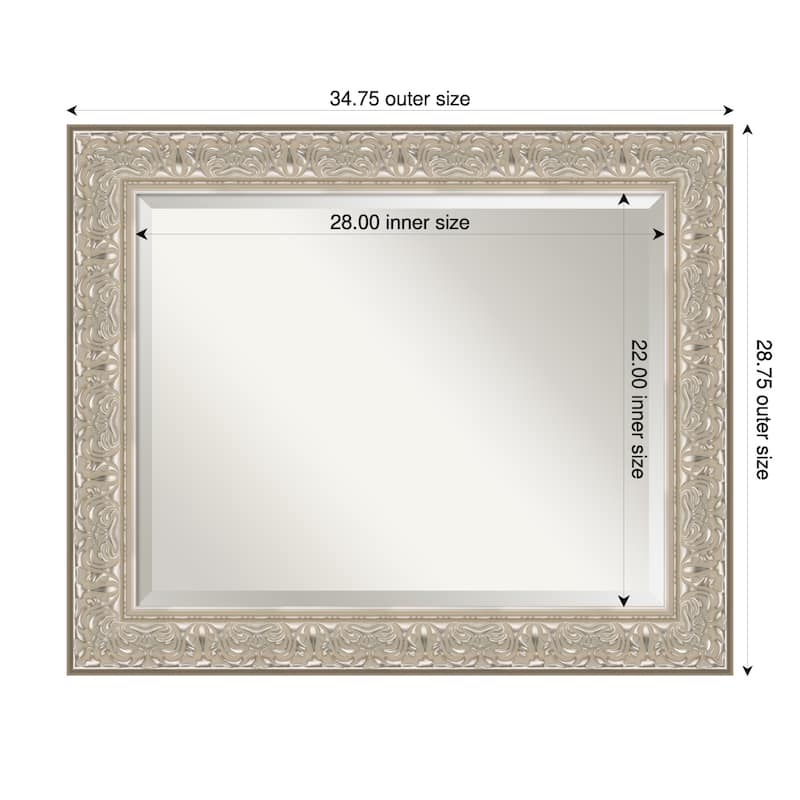 Luxe Beveled Framed Bathroom Vanity Wall Mirror - 35 x 29 in - Luxe Silver Cream