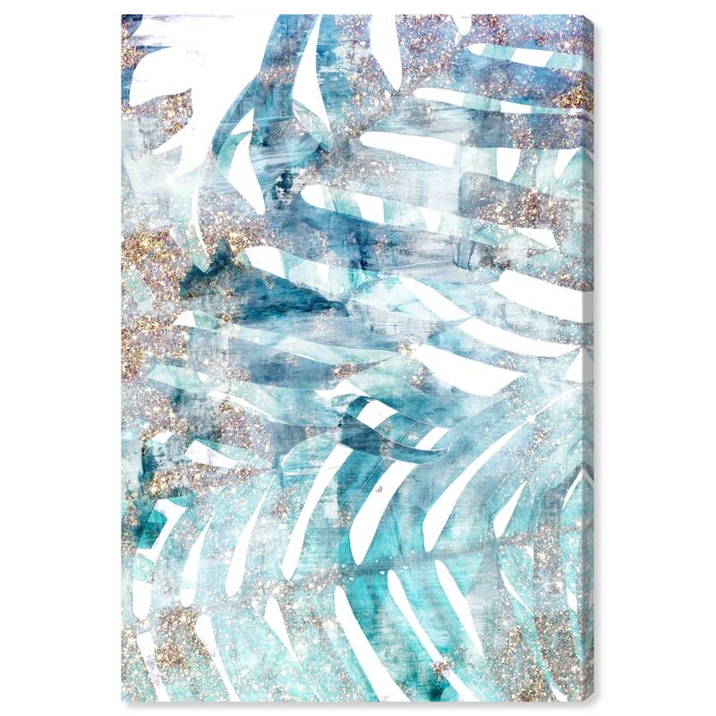 Wynwood Studio Canvas Floral and Botanical Magical Turquoise Leaf Blue and Metallic Gold Glam Wall Art Canvas Print