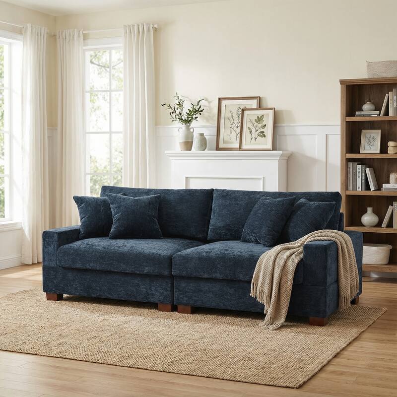 2 Set Chenille Upholstered Modular Sectional Sofa Chaise with Pillows