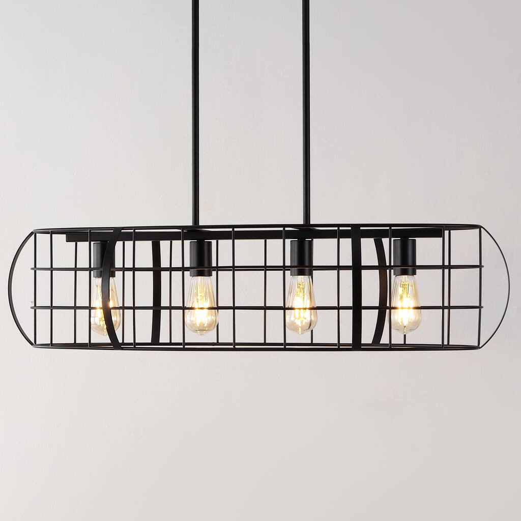 SAFAVIEH Lighting Leonore 35" Modern & Contemporary Chandelier (4-Bulb) - 13" W x 35" D x 48" H - Black