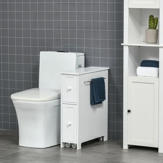 Slim Bathroom Cabinet with Wheels Narrow Storage Cabinet, White - Bed ...
