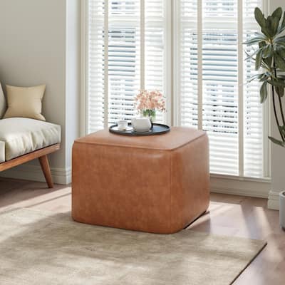 Upholstered Square PU Leather Ottoman - Modern Storage Footrest for Living Room