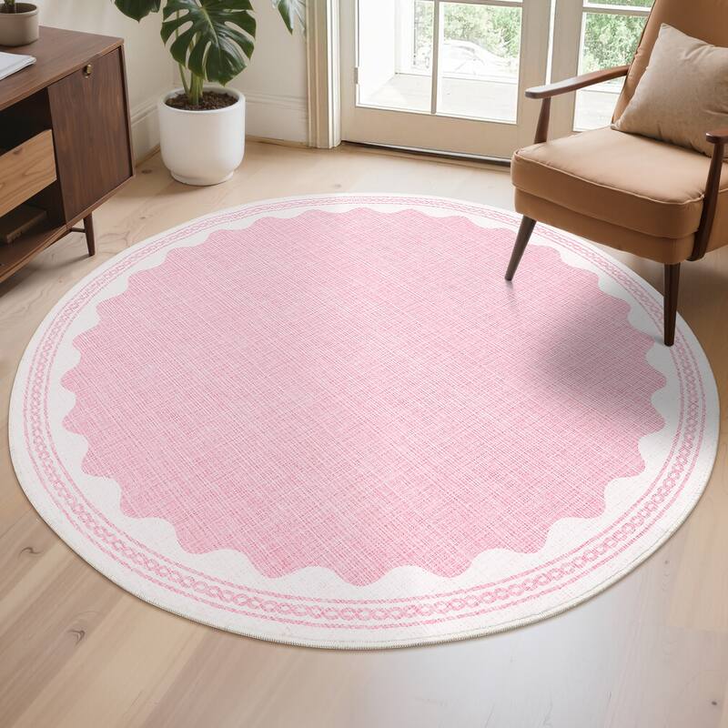 Scalloped Pattern Rugs for Living Room Bedroom Soft Non Slip Low Pile Throw Carpet Washable Foldable Area Rug