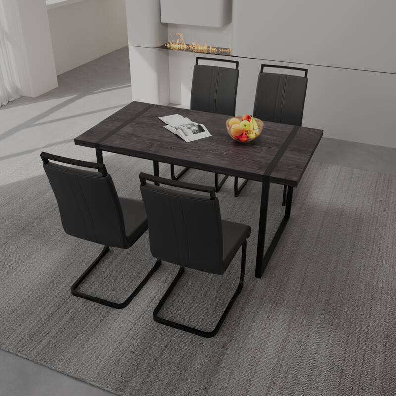Modern Dining Set with Rectangular MDF Black Table & High Back C-shaped Tube Chairs