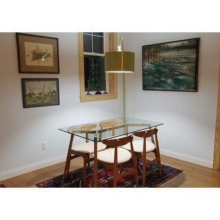 Mid Century Modern Glass Dining Table with Foot Pad Wooden Skin Leg - glass top with metal wooden leg - 51.5 x 31.5 x 29.5