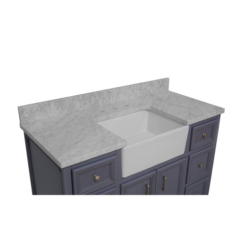 KitchenBathCollection Zelda 48" Farmhouse Bathroom Vanity with Carrara Marble Top