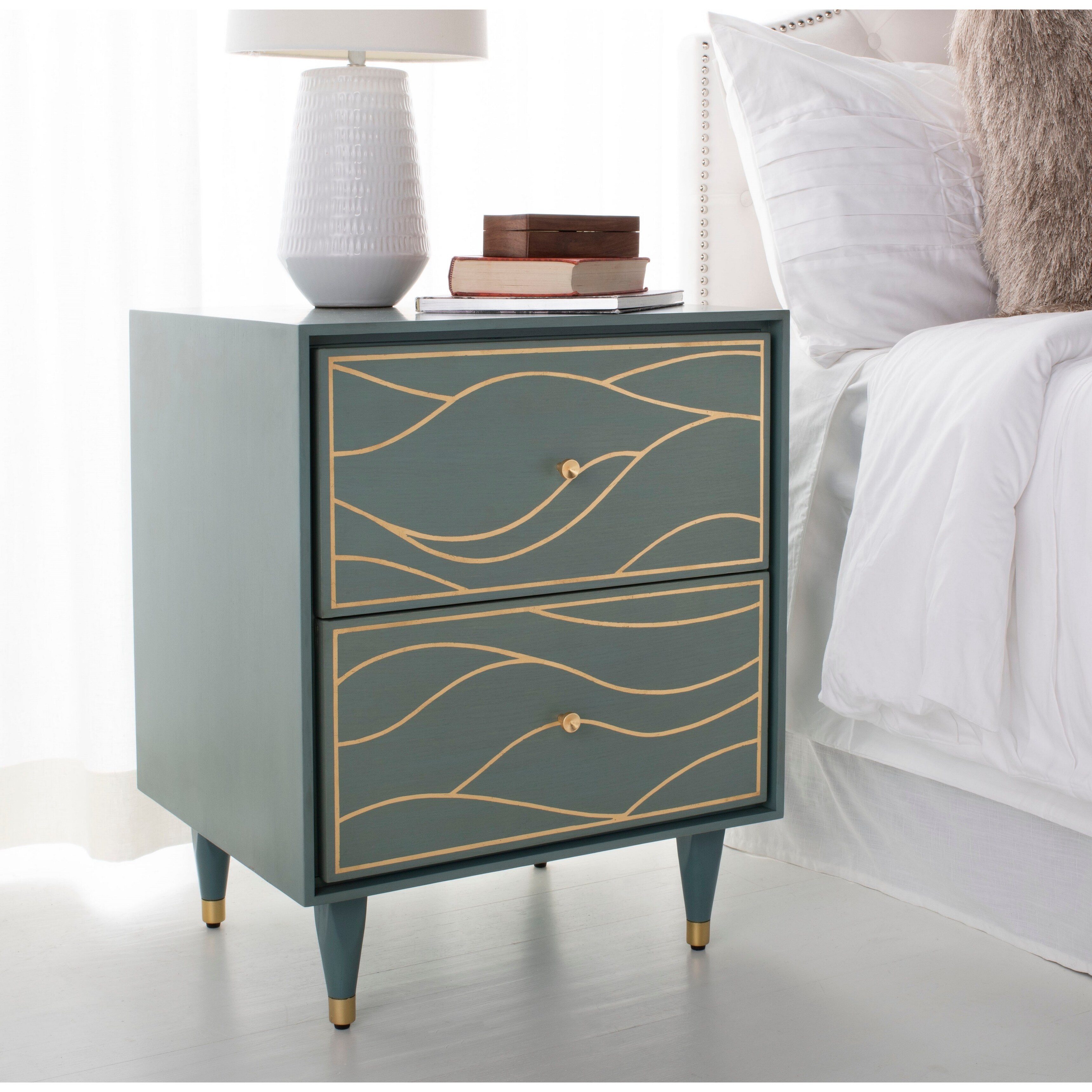 Shop Safavieh Couture Broderick Wave Nightstand Seafoam Gold Overstock 26564765