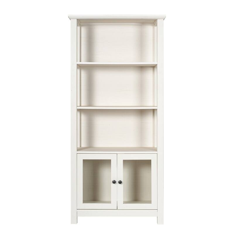 3 Tier Farmhouse Style Storage Cabinet Bookshelf with Glass Doors