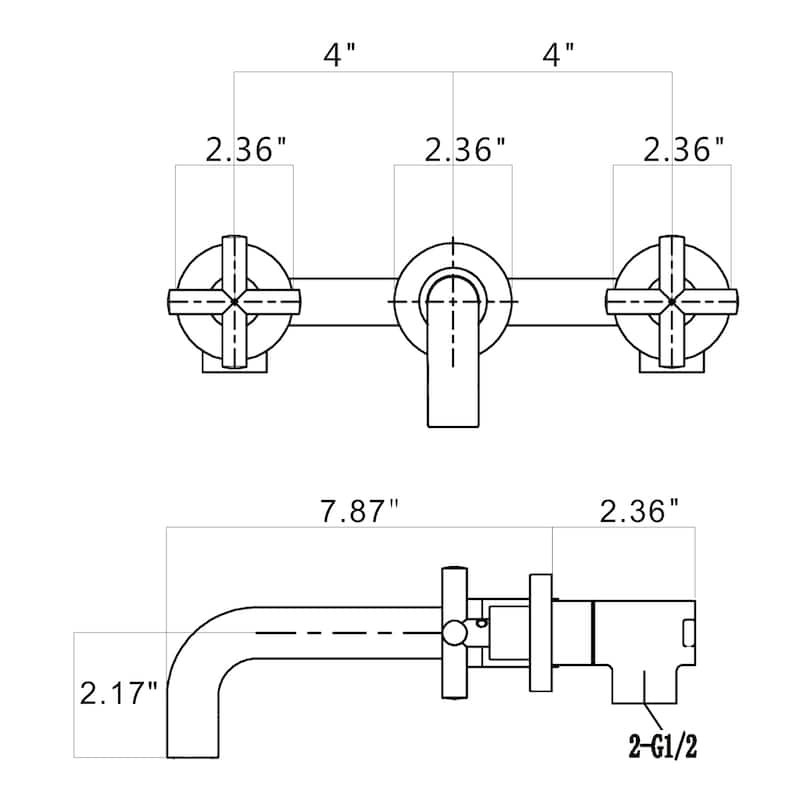 2 Handle Wall Mounted Bathroom Sink Faucet with Cross Design Handles, Rust and Corrosion Resistant and Fingerprint Resistant