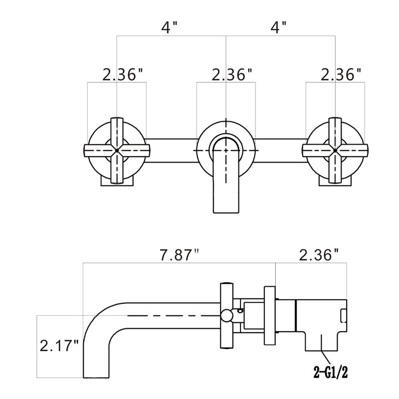 Modern Wall Mounted Bathroom Sink Faucet with Cross Design Handle, Rust and Corrosion Resistant, Anti Fingerprint