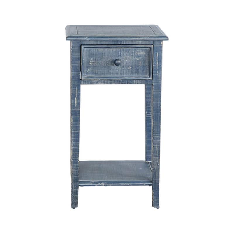 Rena Side End Table with 1 Drawer, 17 Inch Rustic Blue Mahogany Wood