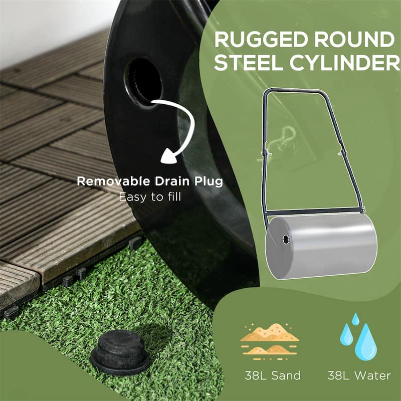 Heavy-Duty Lawn Roller with 15.9-Gallon Capacity, U-Handle, Steel Construction, Rounded Edges for Leveling Seed