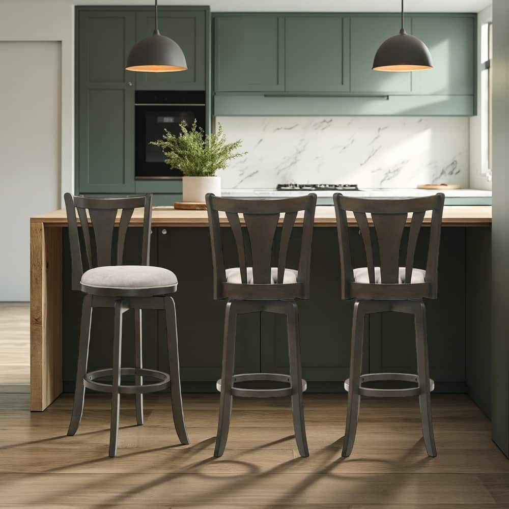 Elle Modern Swivel Bar Stool, Upholstered Counter Height Chair with Wood Frame