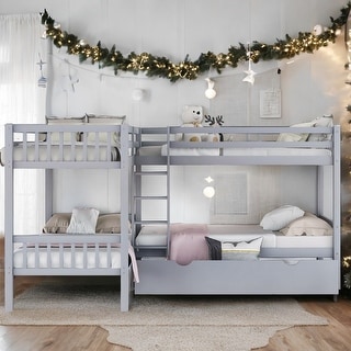 Twin L-Shaped Bunk bed with Drawers,Space-Efficient Multifunctional Bunk Bed with Storag