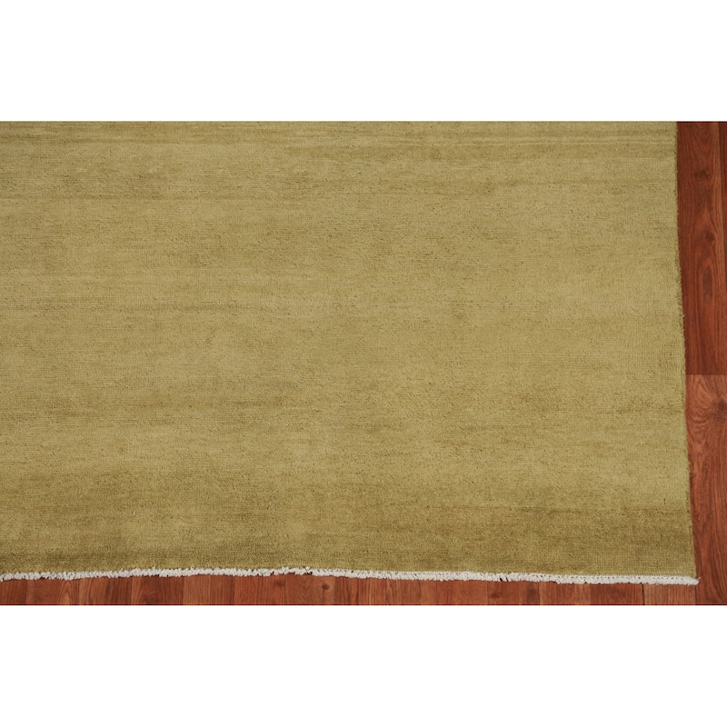 Hand Knotted Oriental 100% Wool Carpet Modern Solid Green Gabbeh Area Rug - 10' 1'' X 4' 11''