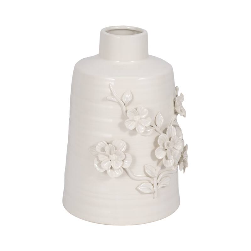 Sagebrook Home 11" Floral Vase, White, Round