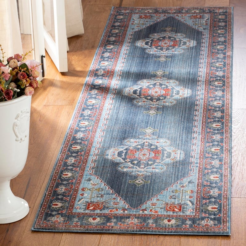 SAFAVIEH Vintage Boho Persian Joice Oriental Polyester Rug with - 2'2" x 8' Runner - Blue/Light Blue