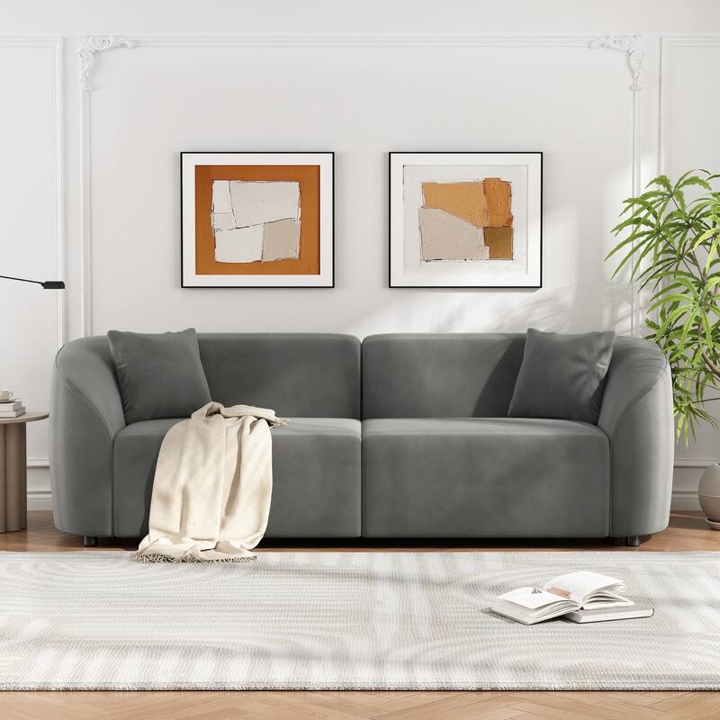87" Curved Grey Sofa with Plush Seating and Durable Frame - Multi-Color