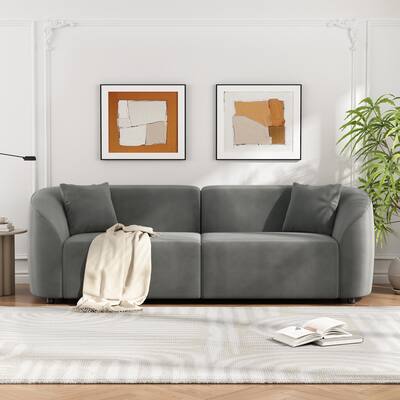 87" Curved Grey Sofa with Plush Seating and Durable Frame