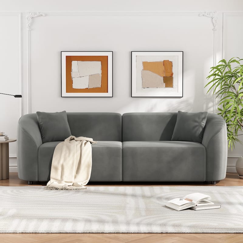 87.25" Velvet 3-Seater Sofa, Ergonomic Support and Solid Frame - Grey