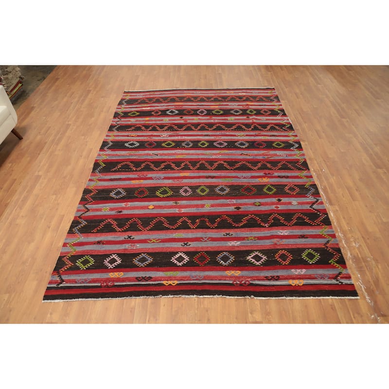 Hand Woven Oriental 100% Wool Carpet Southwestern Tribal Multi-Colored Kilim Area Rug - 10' 8'' X 7' 5''