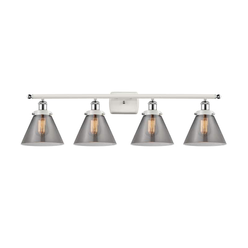 Innovations Lighting 916-4W-11-38 Cone Vanity Cone 4 Light 38" Wide - White and Polished Chrome / Plated Smoke