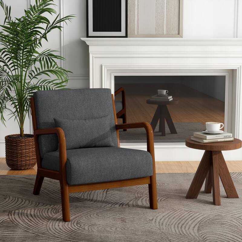 Mid-Century Modern Upholstered Accent Chair with Wood Frame