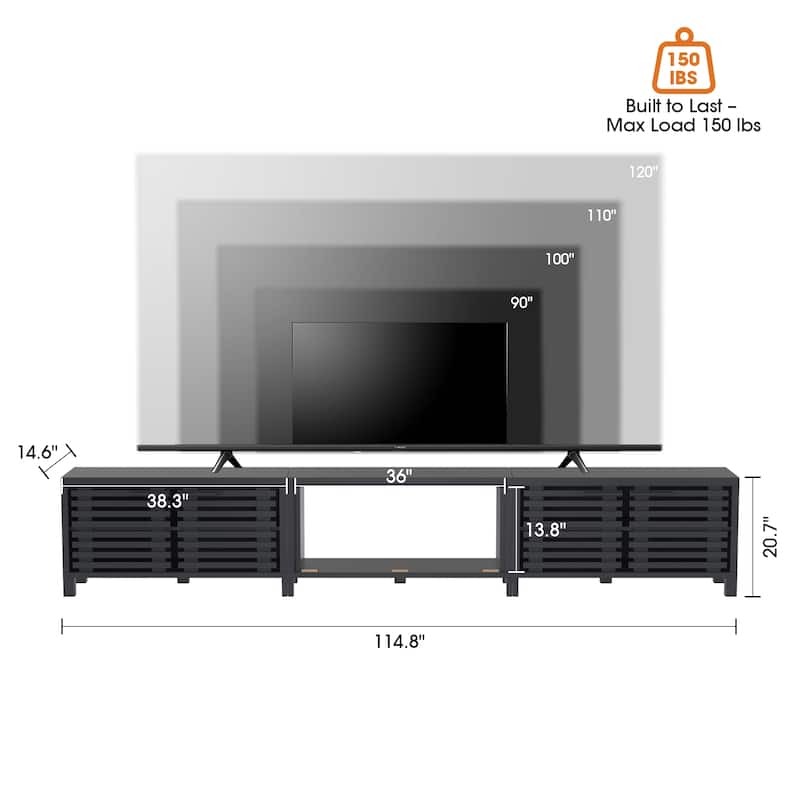 115" Modern Black Rectangular Storage TV Stand Media Console for TV's up to 120"