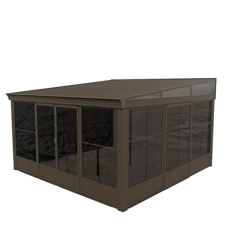 12x14FT Wall Mounted Sunroom with Lockable Sliding Doors