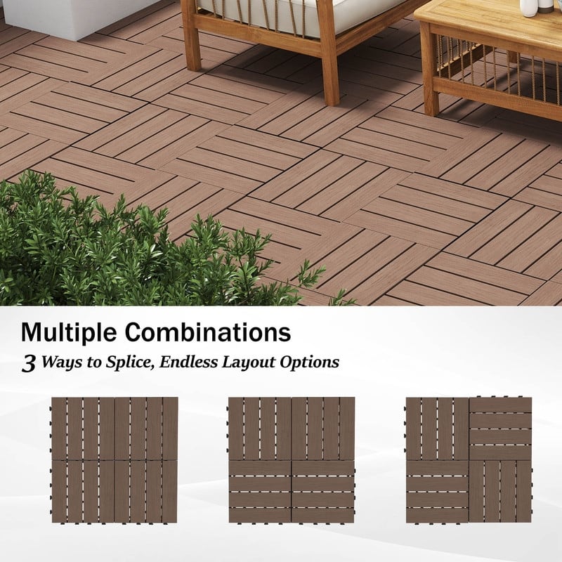 Domi 12" x 12" HDPE Plastic Resin Interlocking Deck Tiles, Waterproof Outdoor Patio Flooring with Drainage Design
