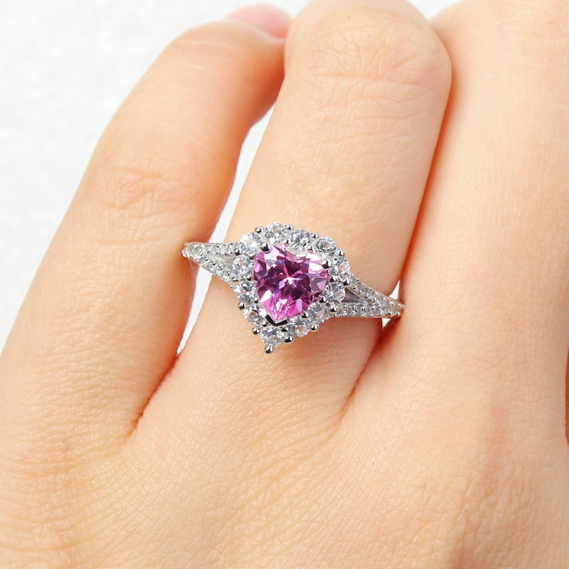 Miadora 2 1/2ct TGW Created Pink Sapphire & Created White Sapphire Heart Engagement Ring Sterling Silver