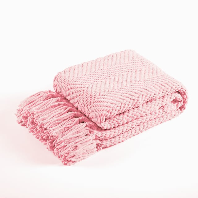 Knitted Tweed Couch Throw - 50" x 60" - Candy Pink