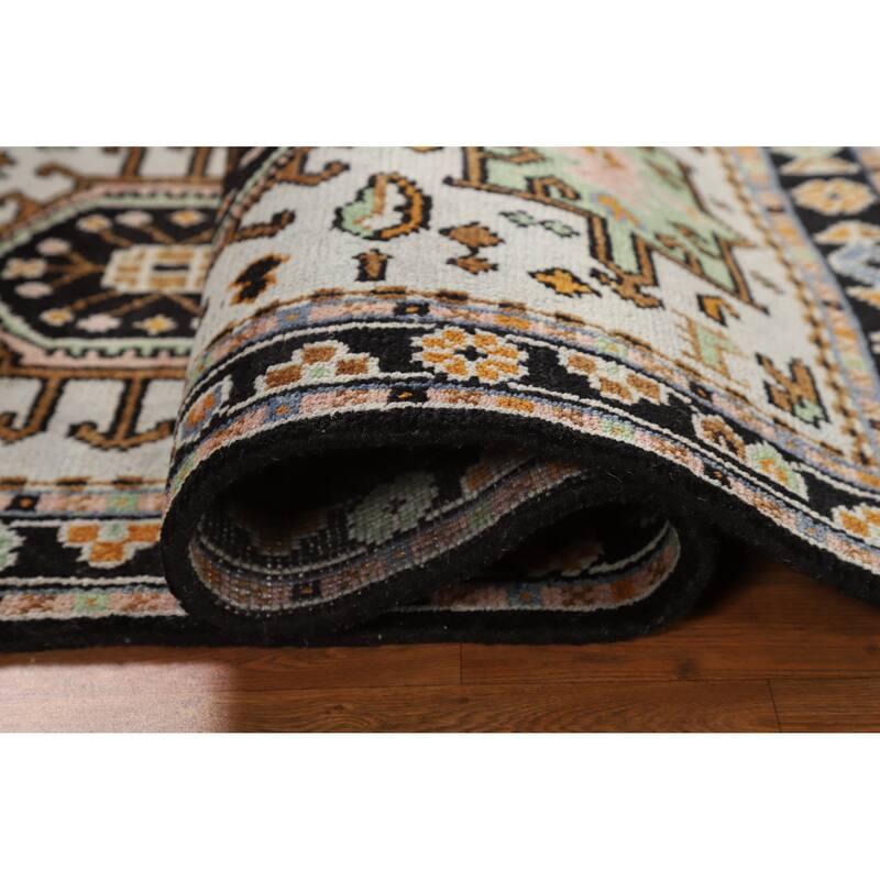 Hand Knotted Oriental 100% Wool Carpet Transitional Geometric Greys & Charcoal Khotan Area Rug - 5' 1'' X 3' 0''