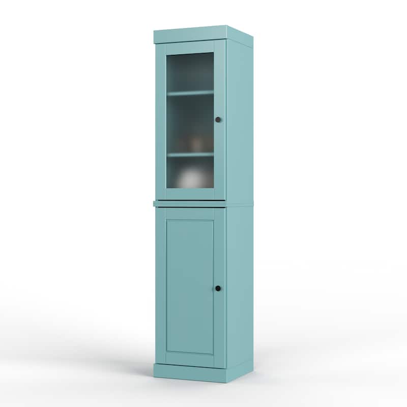 100% Solid Wood 16.5" Kitchen Pantry Cabinet with Doors by Palace Imports - Aqua Blue - Frosted Glass-Solid