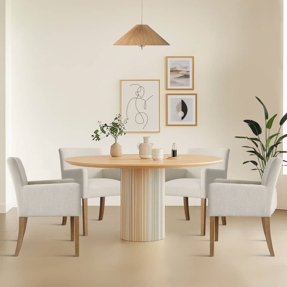 Linen Upholstered Armchair with Solid Wood Legs(Set of 4)