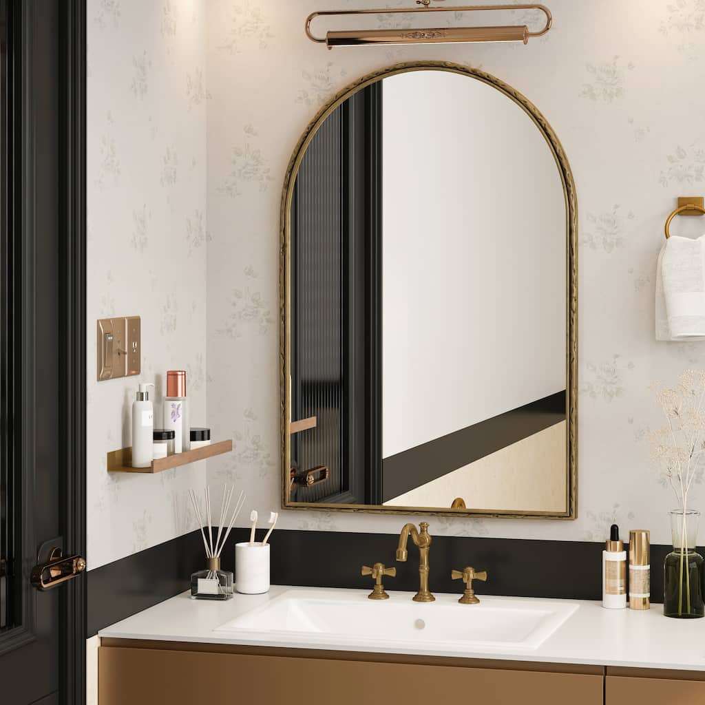 Gold Arched Wall Mirror - Bathroom Vanity & Home Decor