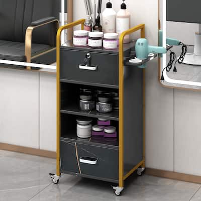 Locking Salon Storage Cabinet,Beauty Barber Salon Styling Station Organizer Equipment with 3 Hair Dryer Holder,2 Drawers