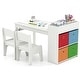 preview thumbnail 3 of 22, Costway Kids Art Table & Chairs Set with Paper Roll Wooden Craft Study - See Details White