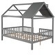 preview thumbnail 20 of 33, Full Size Wood House Bed with Fence, Playhouse Design for Kids, Sturdy Pine Construction, Customizable Decor
