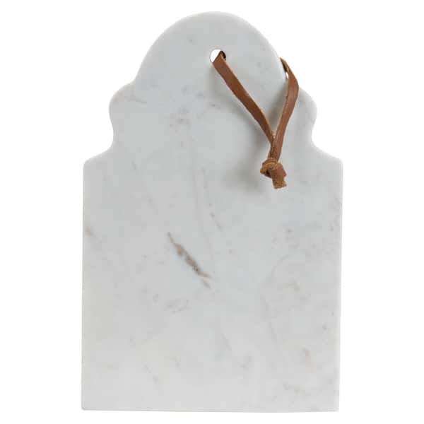 Foreside Home & Garden Small White Square Marble and Wood Kitchen Serving Cutting Board