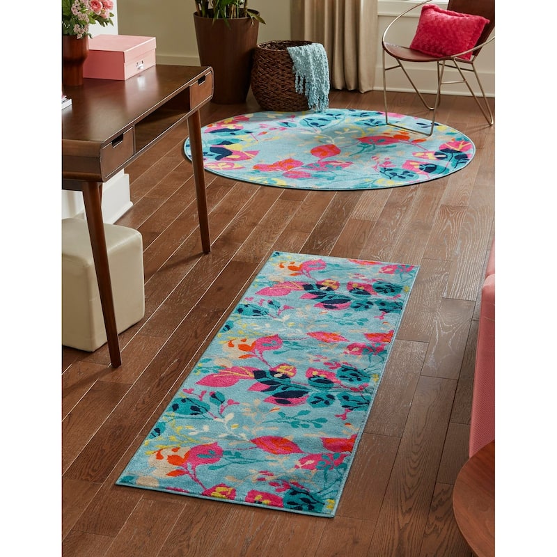 Contemporary Chorisia Collection Area Rug - 2'x8' - Aqua