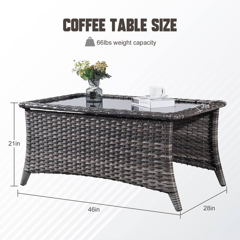 Gymojoy 2-Piece Outdoor Wicker Patio Furniture with 3 Seat Sofa, Rattan Coversation Set with Water Resistant Thick Cushions