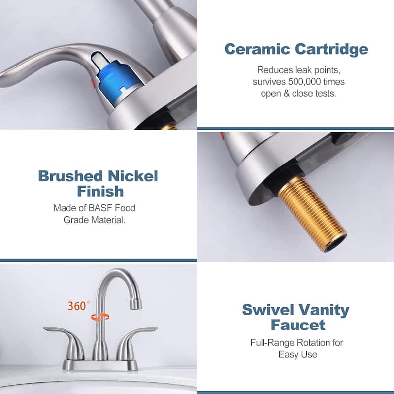 WOWOW 4 in. Centerset Double Handle High Arc Bathroom Faucet