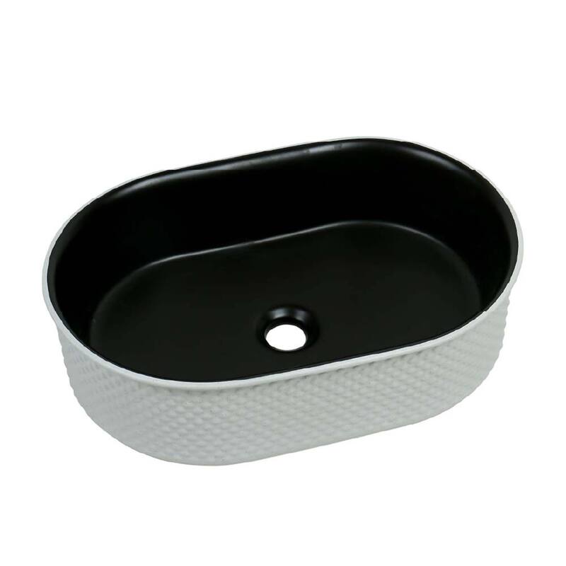 20" x 14" Textured Oval Vessel Sink - White Diamond Pattern Exterior with Black Interior - 20" x 14"