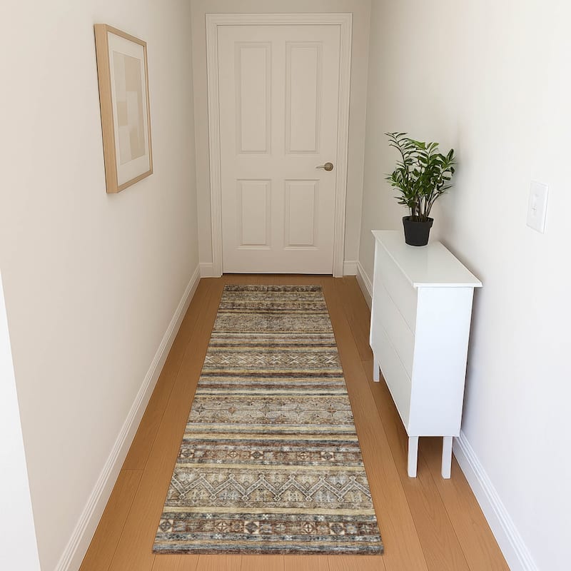 Premium Washable Super Soft Boho Stripes Mayfield Rug - Brown - 2'3" x 7'6"